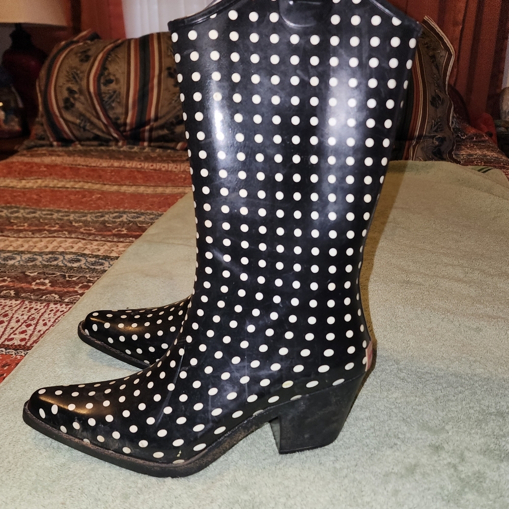 Bit & Bridle Black and White Polka Dot Heeled Boots